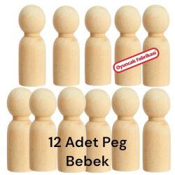 Ahşap 12 Adet Boyanabilir Naturel Peg Bebek Seti - ZEKİCE