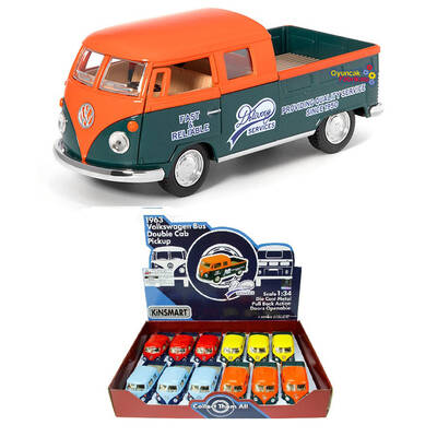 Kinsmart Metal Çek Bırak Araba 1963 VW Bus Double Cab Pıckup Taşıyıcı 1:34 - 1