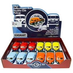 Kinsmart Metal Çek Bırak Araba 1963 VW Bus Double Cab Pıckup Taşıyıcı 1:34 - 2