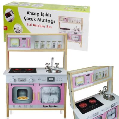 Kitchen Led Eğitici Ahşap Oyuncak Mutfak Pembe - 1