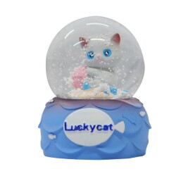 Kedili Cam Kar Küresi Müzikli ve Işıklı 7x9 Cm - Seher Toys