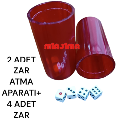 Tavla Zarı Atma Fincanı- Zar Atma Kabı 2 Adet Kupa+ 4 Adet Zar Hediyeli - Miajima